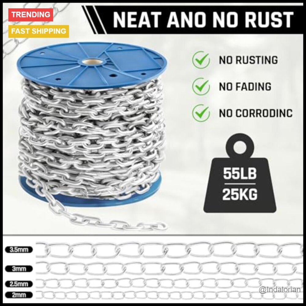 50ft Galvanized Jack Chain Heavy-Duty Hanging Chain for Lights Bird Feeders - Picture 3 of 7